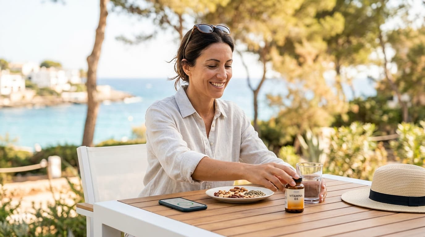 Persona all'aperto in estate con sintomi di carenza di vitamina D